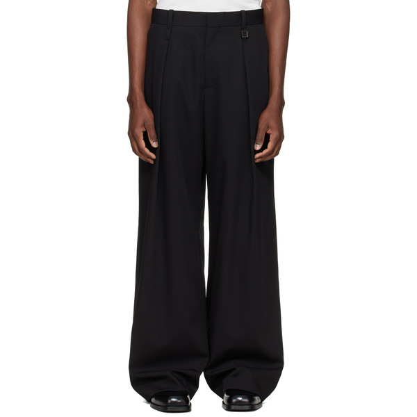  Wooyoungmi Black One-tuck Wide Wool Trousers 