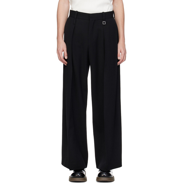  Wooyoungmi Black Two Tuck Wide Trousers 