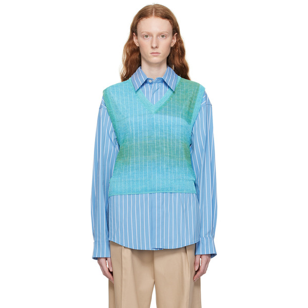 Wooyoungmi Blue Gradient Stripe Vest 