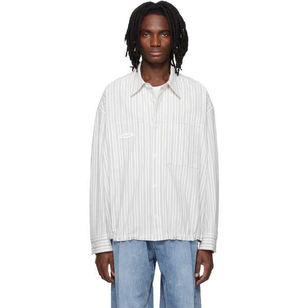  Wooyoungmi Blue Stripe Patch Shirt 