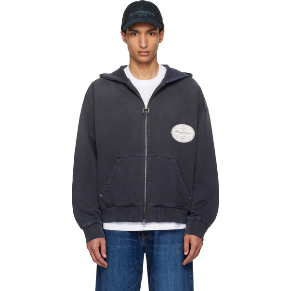  Wooyoungmi Navy Lettering Back Logo Zip-up Hoodie 