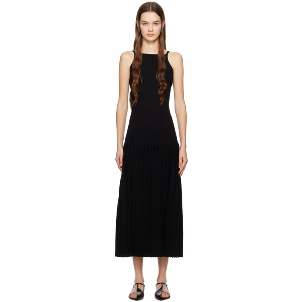  Wynn Hamlyn Black Accordion Slip Maxi Dress 