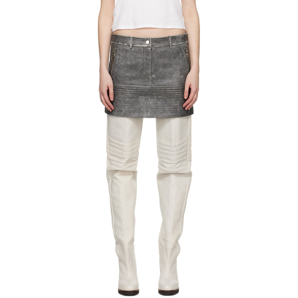  Wynn Hamlyn Gray Zip Leather Miniskirt 