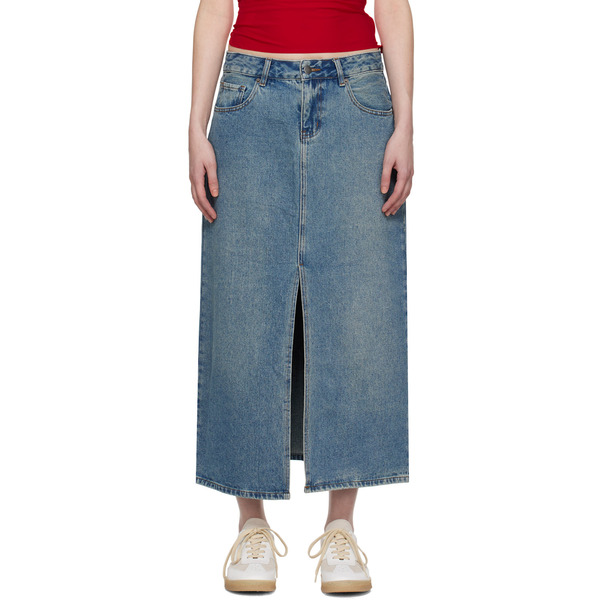  Wynn Hamlyn Indigo Washed Denim Maxi Skirt 