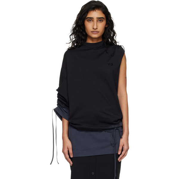  Y-3 Black Dip Dye Cinched Drape T-shirt 