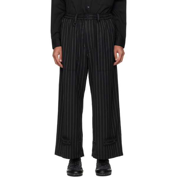  Y-3 Black Pinstripe Refined Wool Wide Leg Trousers 