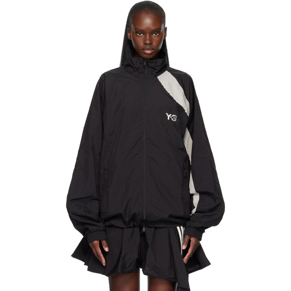  Y-3 Black Raw Edge 3 Stripes Nylon Shell Jacket 