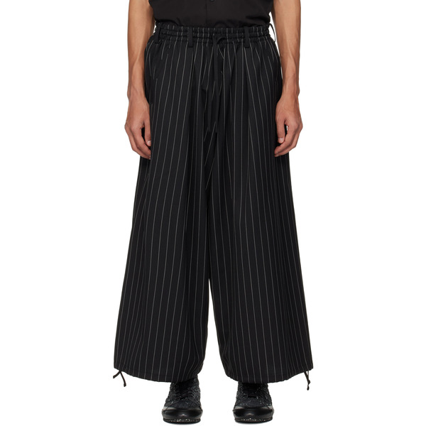  Y-3 Black Refined Wool Cropped Wide Leg Trousers 