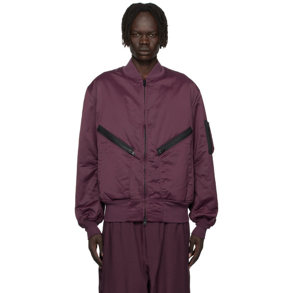  Y-3 Burgundy Insulated Bomber Jacket 