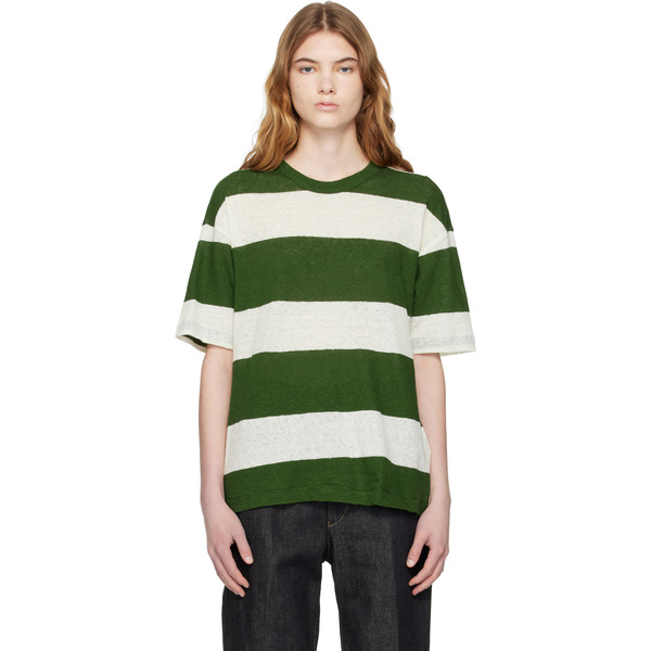  Ymc Green & Off-white Triple Stripe T-shirt 