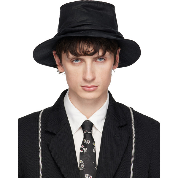  Yohji Yamamoto Black Drape Bucket Hat 