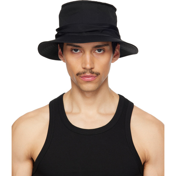  Yohji Yamamoto Black Gabardine Drape Hat 