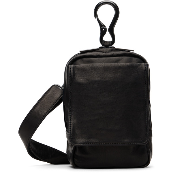  Yohji Yamamoto Black Scratch Horse Leather Zip Shoulder Pouch 