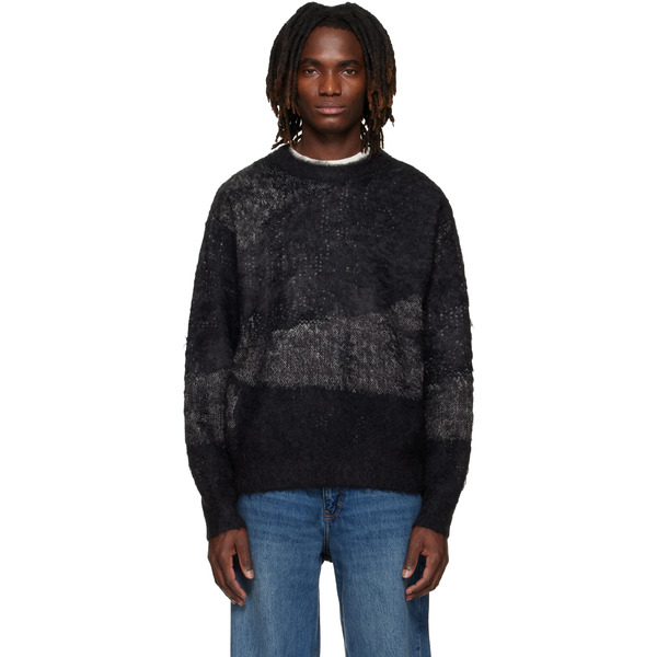  Yoke Black & Gray Abstract Jacquard Mohair Sweater 