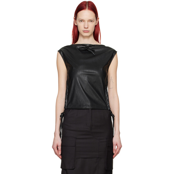  Youth Black Drawstring Faux-leather Tank Top 