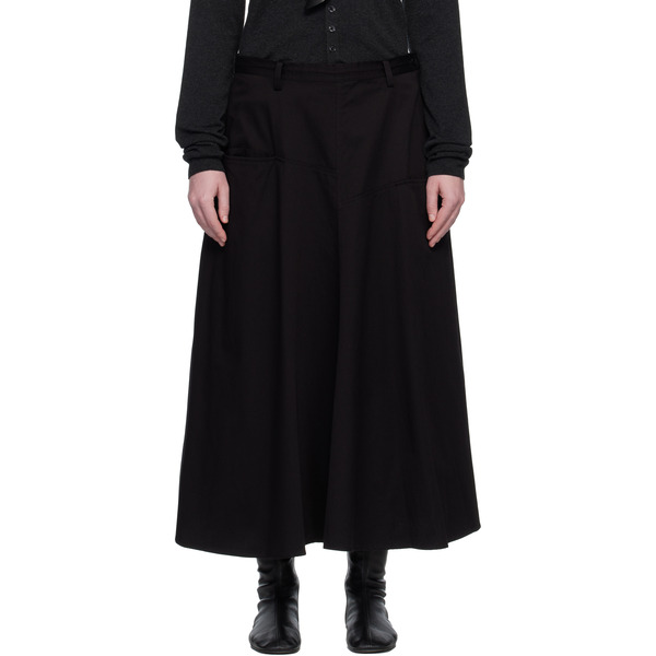  Y's Black Front Panel Pocket Maxi Skirt 