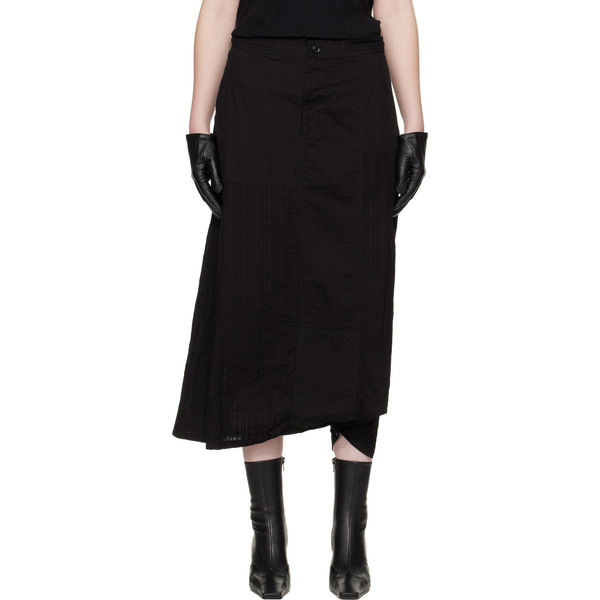  Y's Black Patched Pants Midi Skirt 