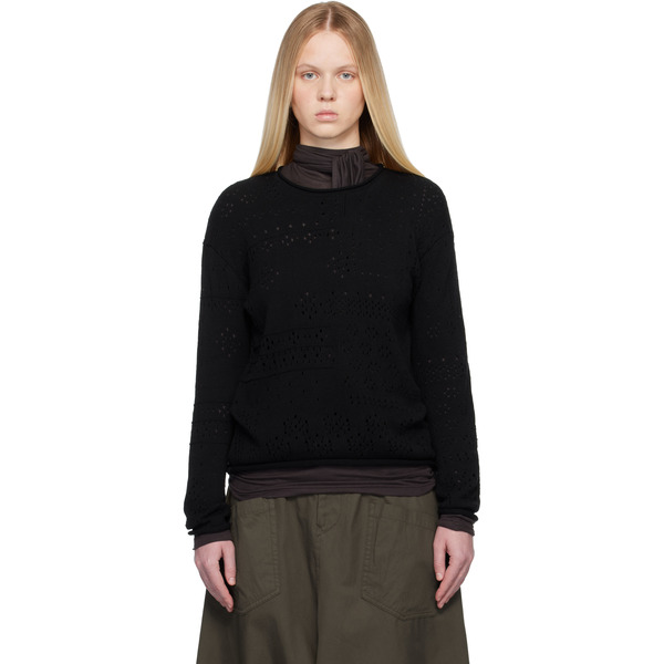  Y's Black Patchwork Lace Curled Collar Sweater 