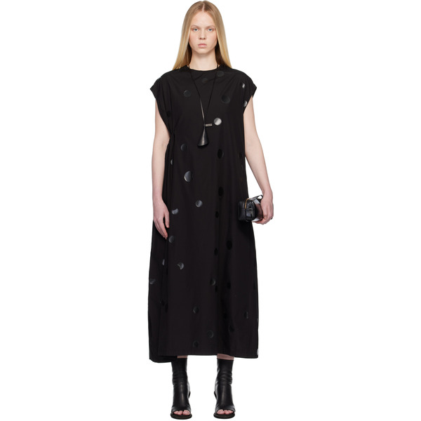  Y's Black Right Side Gathered Maxi Dress 