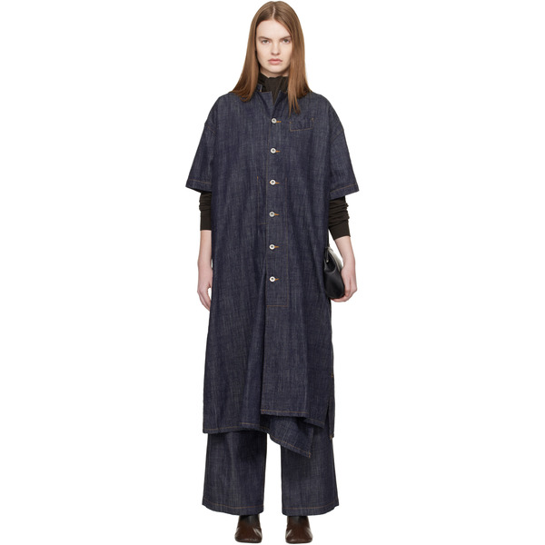  Y's Blue Half Sleeve Box Denim Maxi Dress 