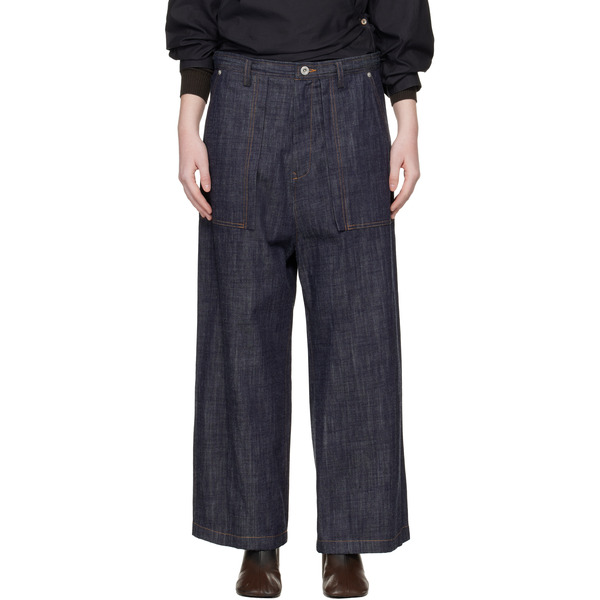  Y's Blue 80oz Denim Long Straight Jeans 