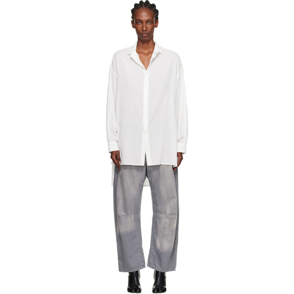  Y's White O-design Collar Big Shirt 