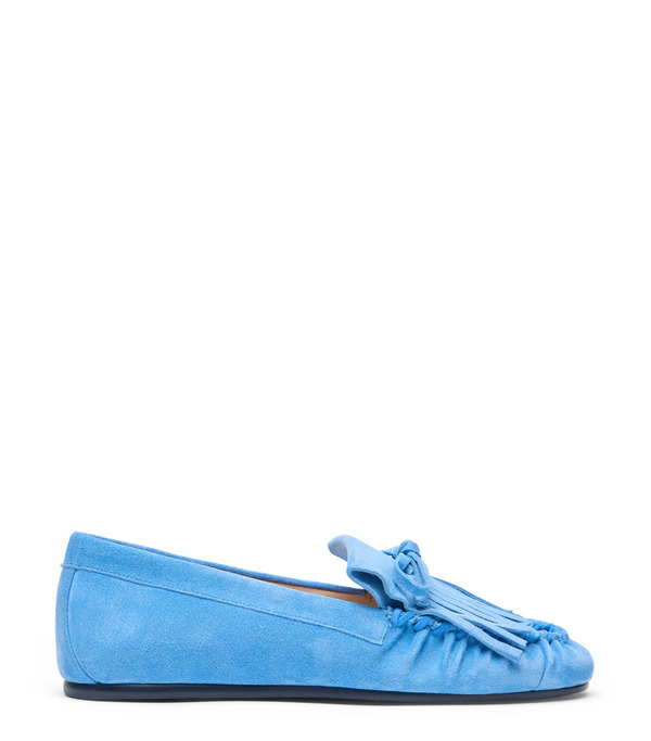  Stuart Weitzman Britt Fringe Moccasin - Woman Flats And Loafers Mykonos Blue 38.5 