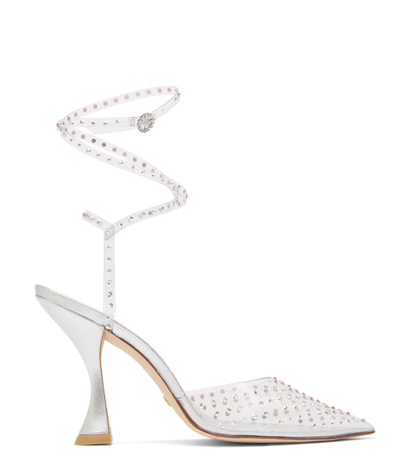  Stuart Weitzman Glam Xcurve 100 Wrap Pump - Woman  Silver 37.5 