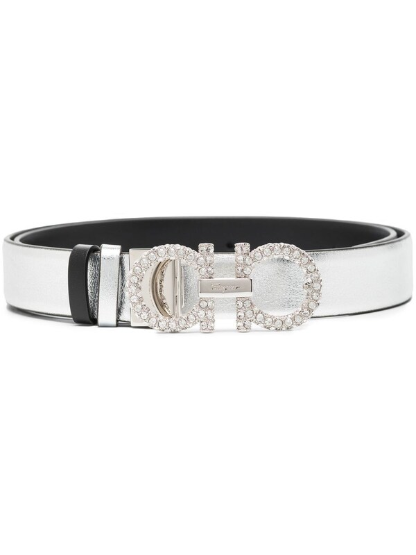  Ferragamo Ferragamo Gancini Strass Leather Belt 
