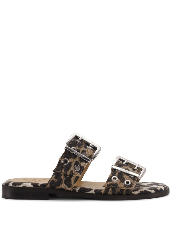  Ganni Ganni Feminine Buckle Leopard Print Sandals 