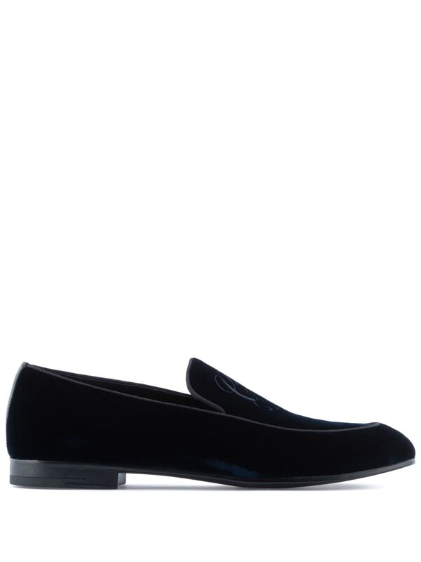  Giorgio Armani Giorgio Armani Embroidered Logo Velvet Loafers 