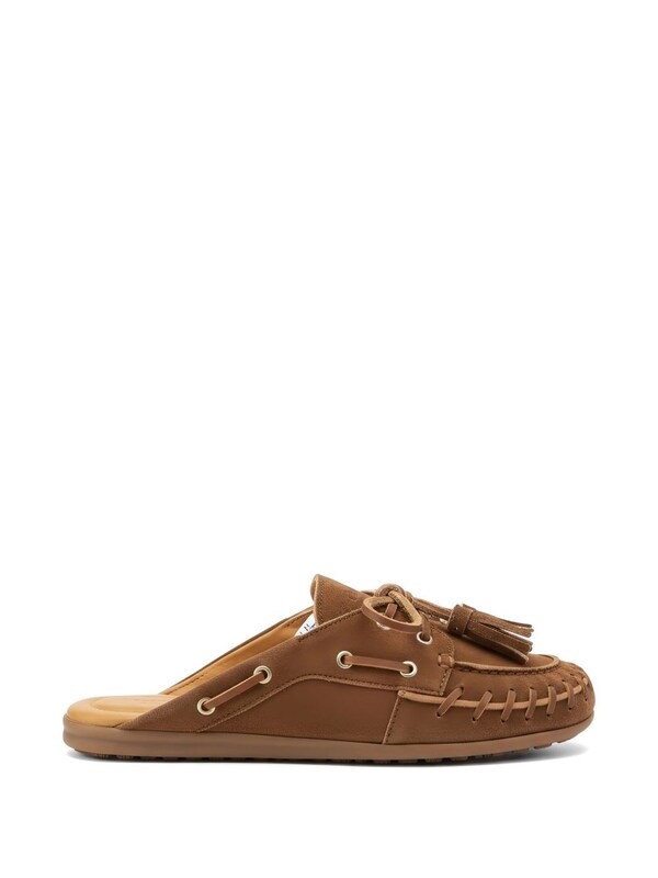  Posa Posa Leather Fringed Boat Loafers 