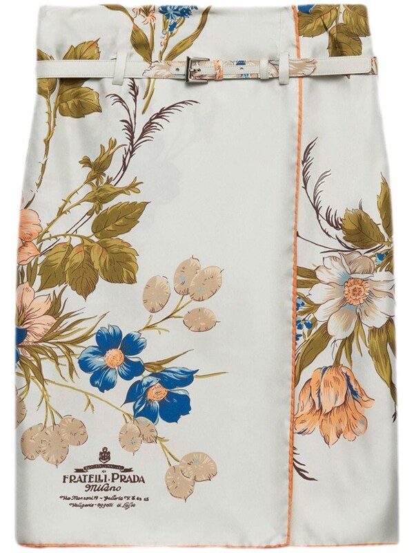 Prada Prada Silk Twill Printed Skirt 