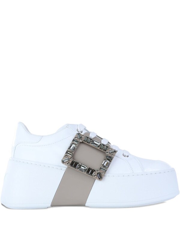  Roger Vivier Roger Vivier Viv Skate High Strass Leather Sneakers 