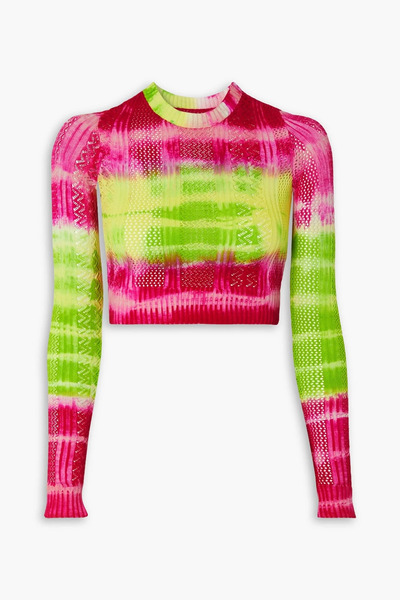  Agr - Cropped Tie-dyed Pointelle-knit Top - Green - Xs 