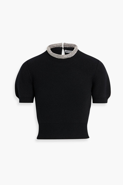  Alexander Wang - Crystal-embellished Wool-blend Top - Black - L 