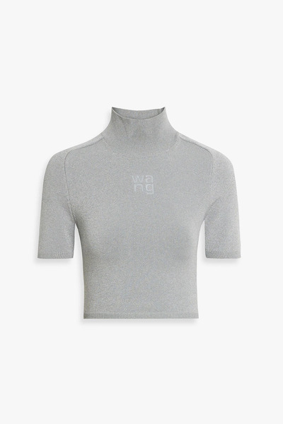  Alexanderwang.t - Cropped Metallic Stretch-knit Turtleneck Top - Gray - Xs 