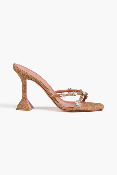  Amina Muaddi - Lily 95 Crystal-embellished Canvas Mules - Brown - Eu 36.5 