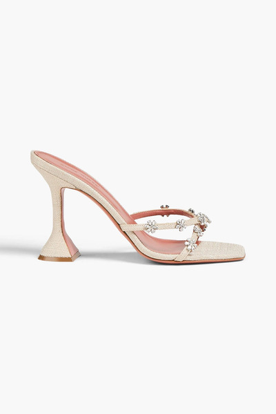  Amina Muaddi - Lily Crystal-embellished Canvas Mules - Neutral - Eu 38.5 