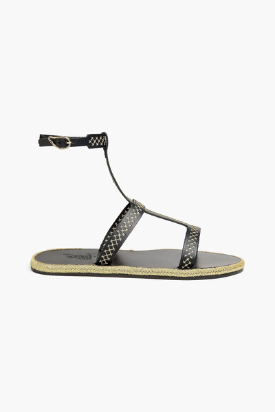  Ancient Greek Sandals X Ancient Kallos - Penelope Embroidered Metallic Leather Sandals - Black - Eu 36 