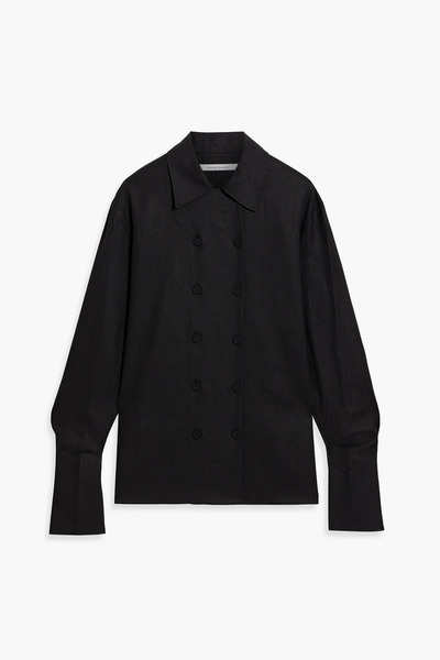  Another Tomorrow - Double-breasted Linen Shirt - Black - It 36 