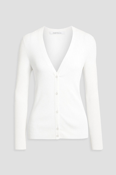 Another Tomorrow - Ribbed-knit Cardigan - White - Xl 