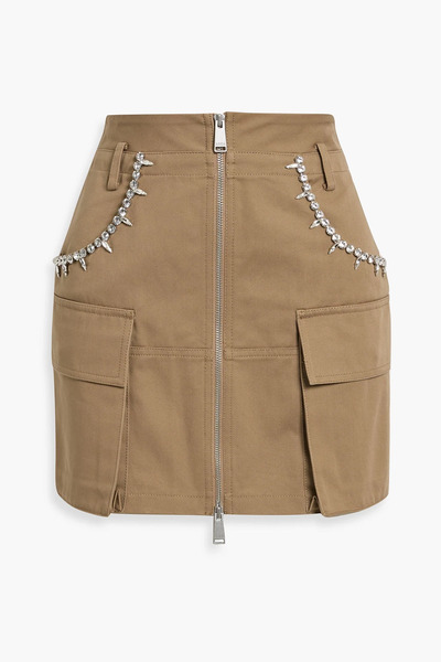 Area - Crystal-embellished Cotton-twill Mini Skirt - Neutral - M 