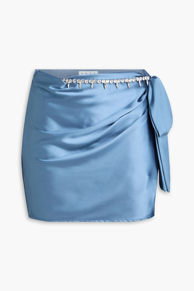  Area - Crystal-embellished Draped Satin Mini Skirt - Blue - L 