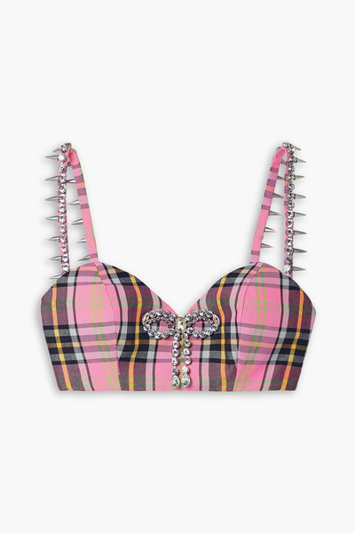  Area - Embellished Checked Wool-blend Bra Top - Pink - Us 0 