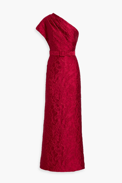  Badgley Mischka - One-shoulder Draped Cloqué Gown - Red - Us 2 