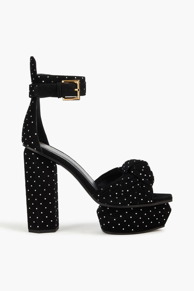  Balmain - Ava Embellished Suede Platform Sandals - Black - Eu 38.5 