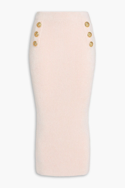  Balmain - Button-embellished Ribbed-knit Midi Skirt - Pink - Fr 34 