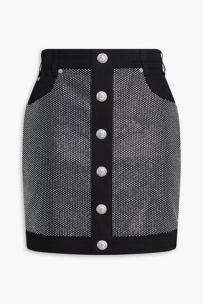  Balmain - Crystal-embellished Denim Mini Skirt - Black - Fr 36 