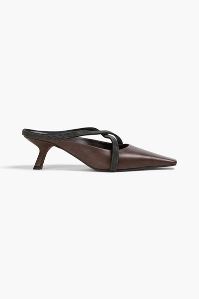 Brunello Cucinelli - Bead-embellished Leather Mules - Brown - Eu 37 